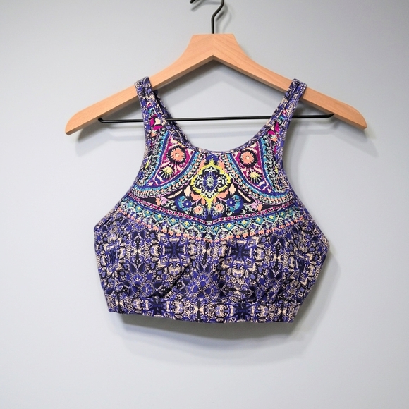 Athleta Baja Blue High Neck Swimsuit Bikini Top Underwire Cups 34D 34DD - Picture 3 of 10